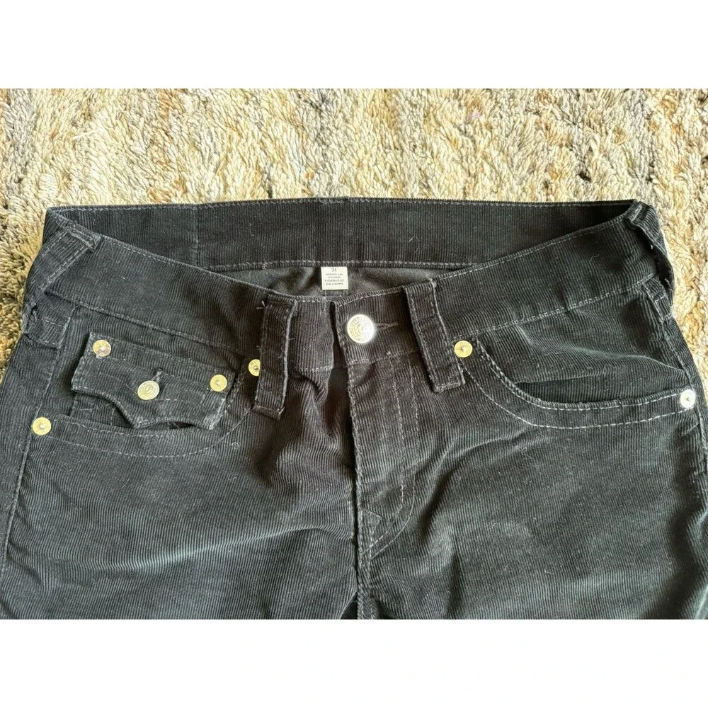 True Religion Straight Section Corduroy Pants Men 31 Black Flap Pocket Rare